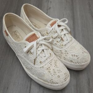 Keds White Platform Crochet Lace Sneakers